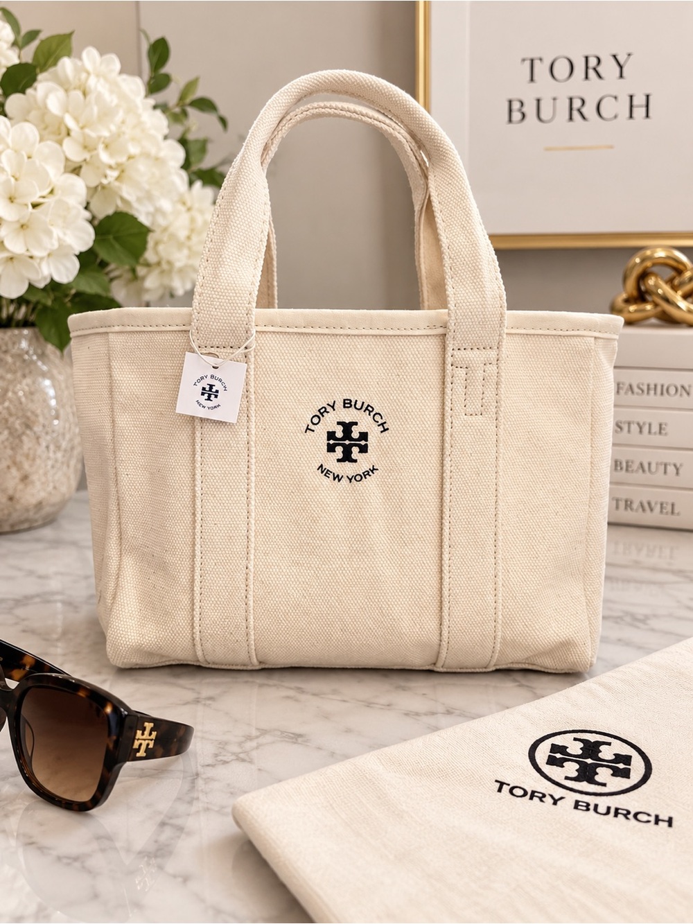 Tory Burch Ivory Canvas Tote Bag NWT